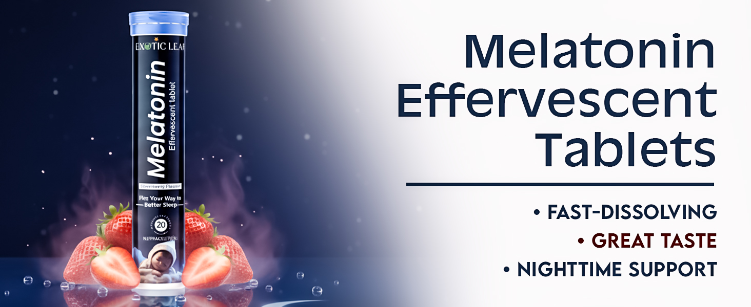 Melatonin Effervescent Tablets 20 | Sleep Support Supplement for Deep Rest & Relaxation | Helps Improve Sleep Quality & Night Recovery | Fast Absorbing Night Formula