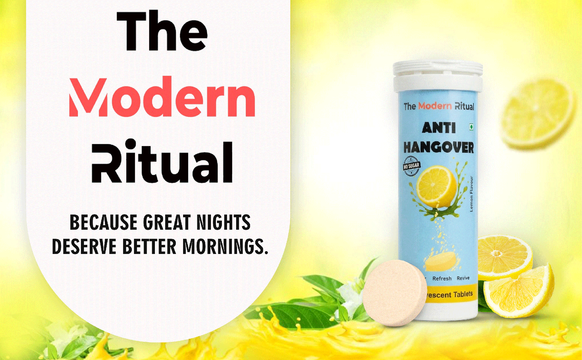Anti-Hangover Effervescent Tablets | Instant Hangover Relief, Hydration & Energy Booster | Liver Support Formula | Zero Sugar | Vegan | Lemon & Orange Flavour - Pack of 2