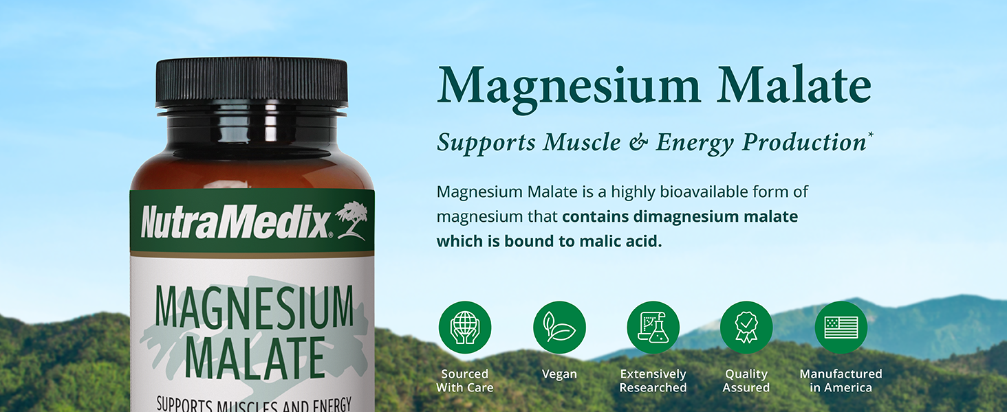 NutraMedix Magnesium Malate Energy Supplements - Bioavailable Magnesium for Sleep, Immune Support & Joint Health - Vegan, Non-GMO & Gluten-Free Magnesium Supplements (120 Vegetarian Capsules)