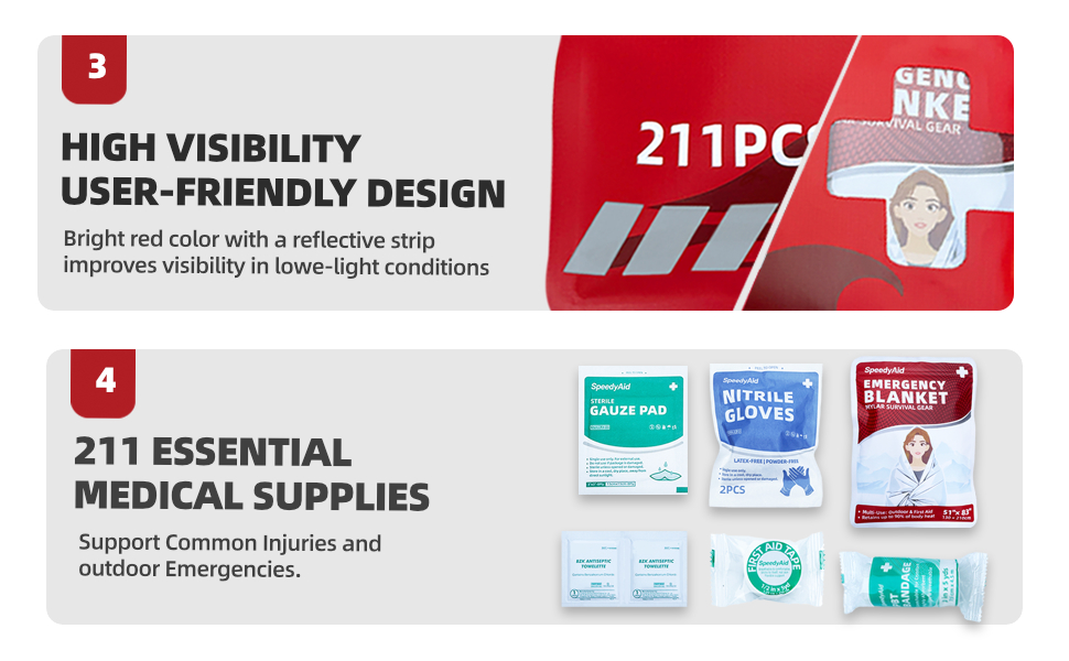 211 PCS Waterproof First Aid Kit, Emergency Supplies for Hiking & Boating