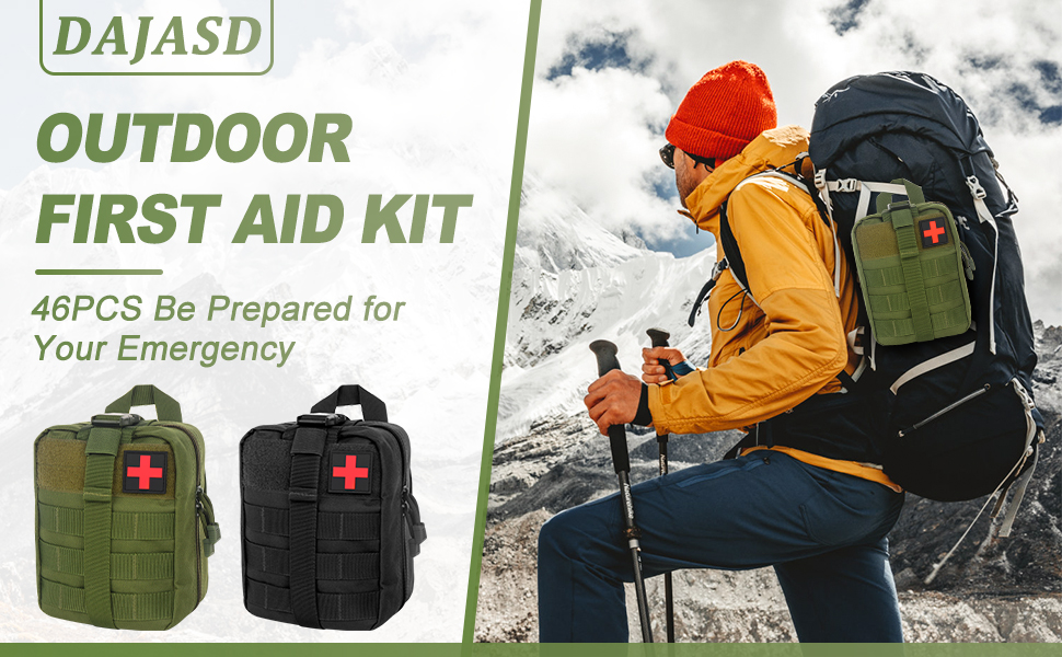 Military First Aid Kit, 46PCS First Aid Bag, Outdoor First Aid Kit, Trauma First Aid Kit for Car, Home, Travel, Outdoor Camping, Hiking
