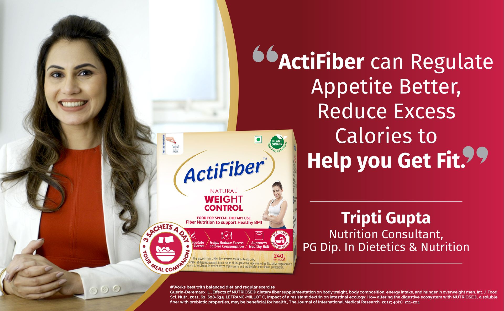 ActiFiber Natural Weight Control | Get Fit | Regulate Appetite Better | Reduce Excess Calories | Clinically Proven | Easy to Use | Plant Origin | Certified Safe | Women & Men (240Gms Pack, 30Sachets)