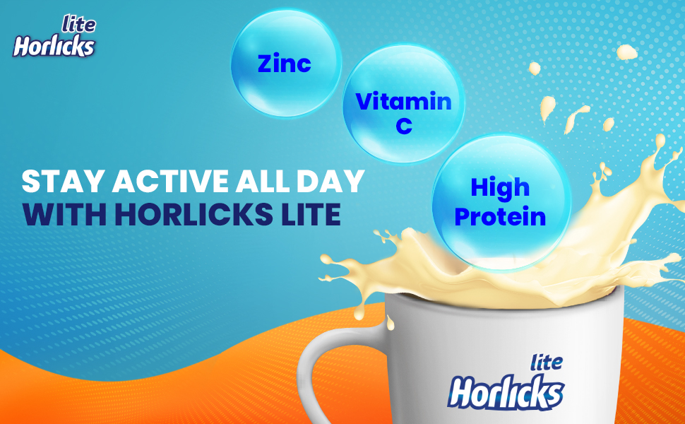 Horlicks Lite 450g, Energy for Active Adults | High Protein, No Added Sugar, 24 Vital Nutrients | Badam Flavor