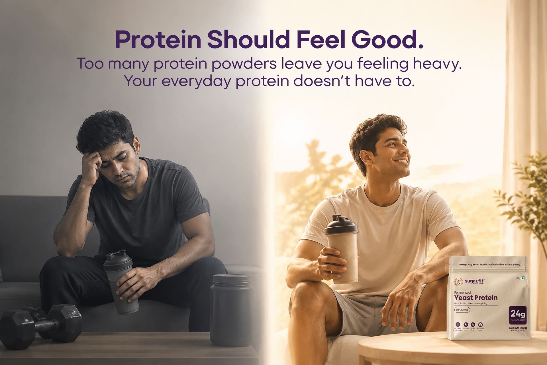 Sugar.fit Fermented Yeast Protein Powder, Unflavoured 500g | 24g Protein from a 30g Scoop | All 9 Essential Amino Acids | Vegan protein powder, Heat Stable, Gluten Free, Lactose Free, No Added Sugar