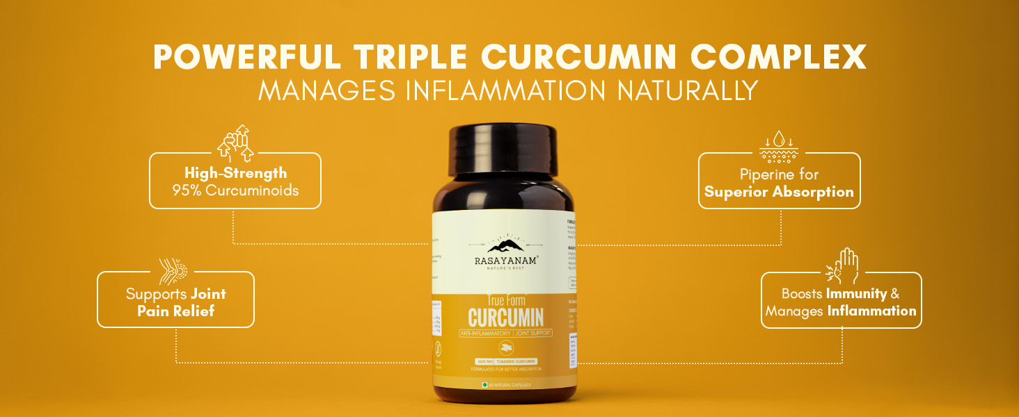 Rasayanam Curcumin 1600mg | Extra-Pure Nano Curcumin Capsules with 95% Curcuminoids | Turmeric & Piperine | Joint Support Supplement for Men & Women - 60 Capsules