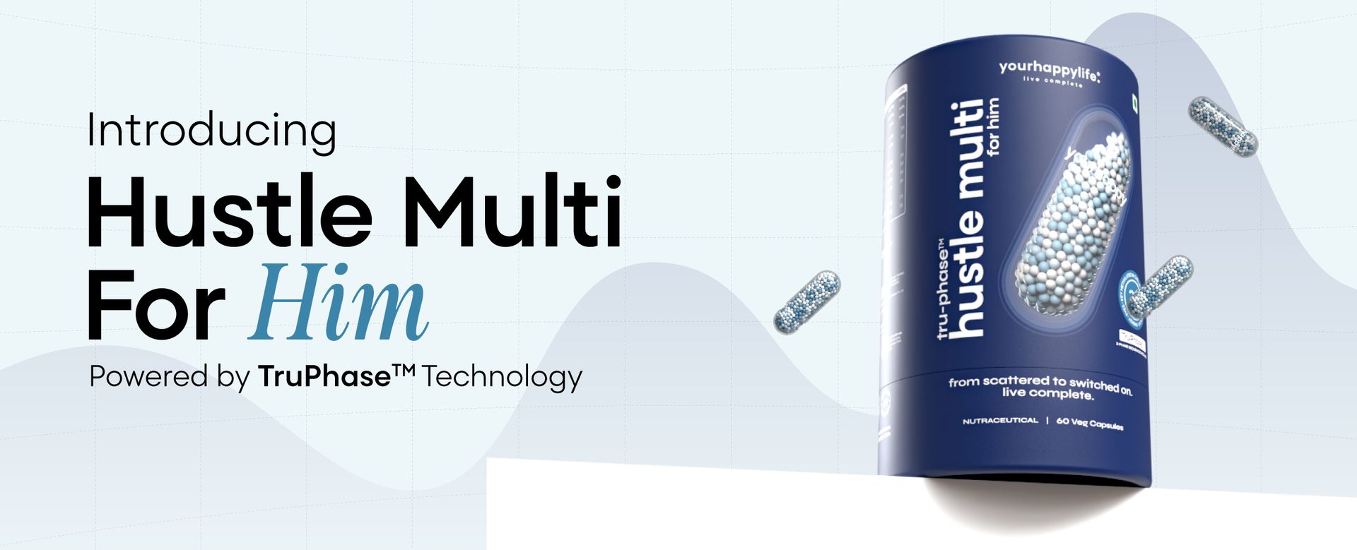 YourHappyLife Hustle Multivitamin for Men | 29 Nutrients TruPhase™ 3-Phase Release | Active B12 & Folate, Zinc Bisglycinate, CoQ10, Lion's Mane, Bacopa, Lutein | Boost Energy, Focus, Vision