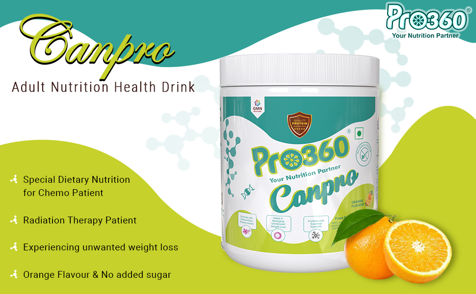 Pro360 Canpro Nutrition Supplement Powder for Chemo/Radiation Therapy Induced Weight Loss, Protein Rich with Essential Nutrients, Orange Flavor, 400G (Pack of 1), Powder