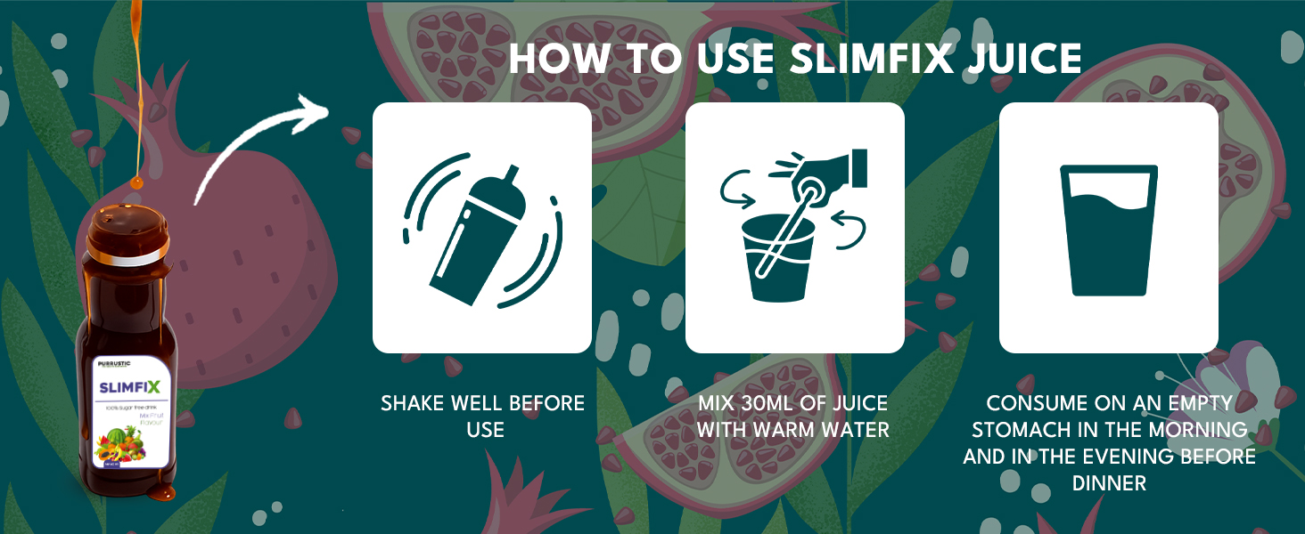 SLIMFIX - Natural Weight Loss Through 9 Ayurvedic Herbs, Control Metabolism and Digestion, Natural Juice from Triphala, Turmeric & Dandelion, No Added Sugar (6 Bottles, 6 Day, 60ML Each)