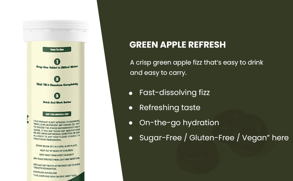 Yerba Mate Effervescent Tablets, Green Apple Flavour, 20 Tablets