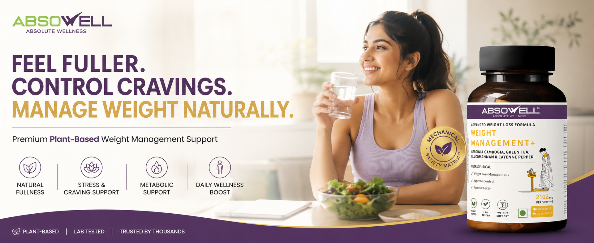 Weight Management Tablets [60 Capsules] – Garcinia Cambogia, Glucomannan & Plant-Based Ingredients | Supports Appetite Control, Metabolism & Healthy Weight Management | Herbal Dietary Supplement
