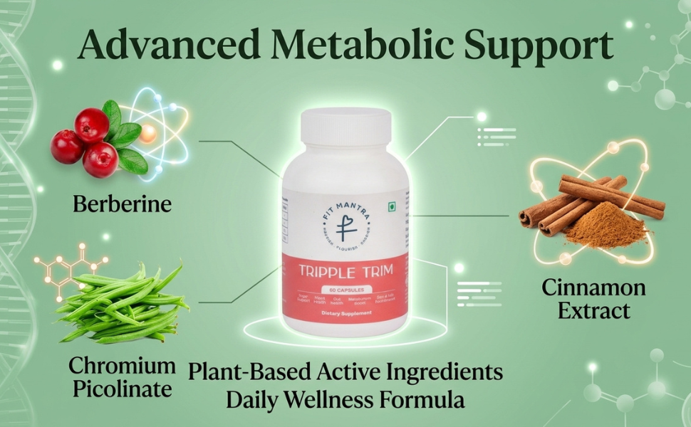 Tripple Trim Fat Burner & Insulin Resistance Support Supplement – Sugar Balance & Weight Management with Berberine, Chromium & Cinnamon – Craving Control for Men & Women