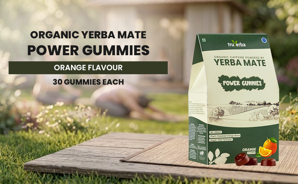 Organic Yerba Mate Power Gummies | Orange Flavour | Sugar-Free | Plant-Powered Energy Supplement | 30 Gummies
