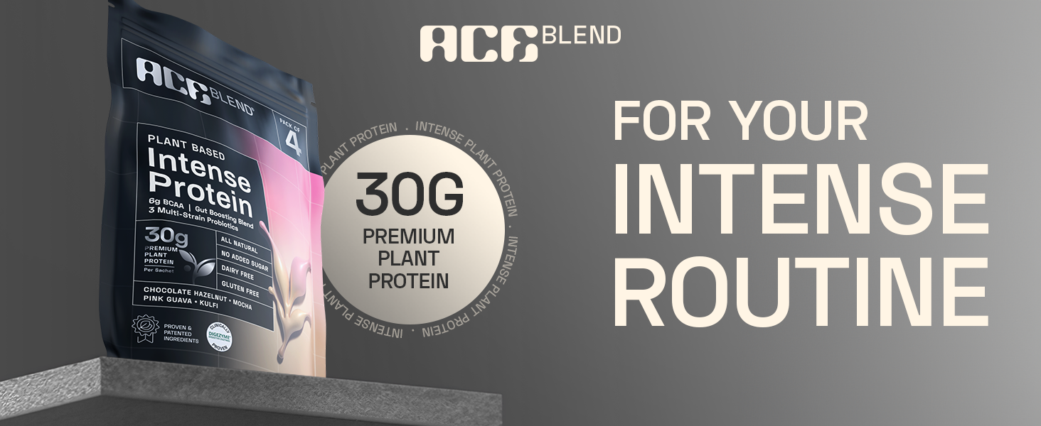 Ace Blend Intense 30g Plant Protein | Supports Muscle Growth & Recovery | Reduces Post-Workout Fatigue | 6g BCAA Amino Profile | Easy to Digest | For Men & Women | Mocha (5 Servings, 215g)