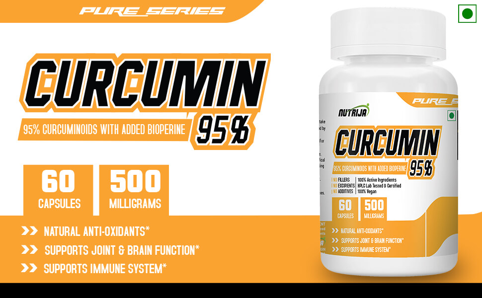 NutriJa Curcumin 500mg with Bioperine – 60 Veg Capsules | 95% Curcuminoids | High Absorption Turmeric Extract | Supports Joint Health, Immunity & Antioxidant Support