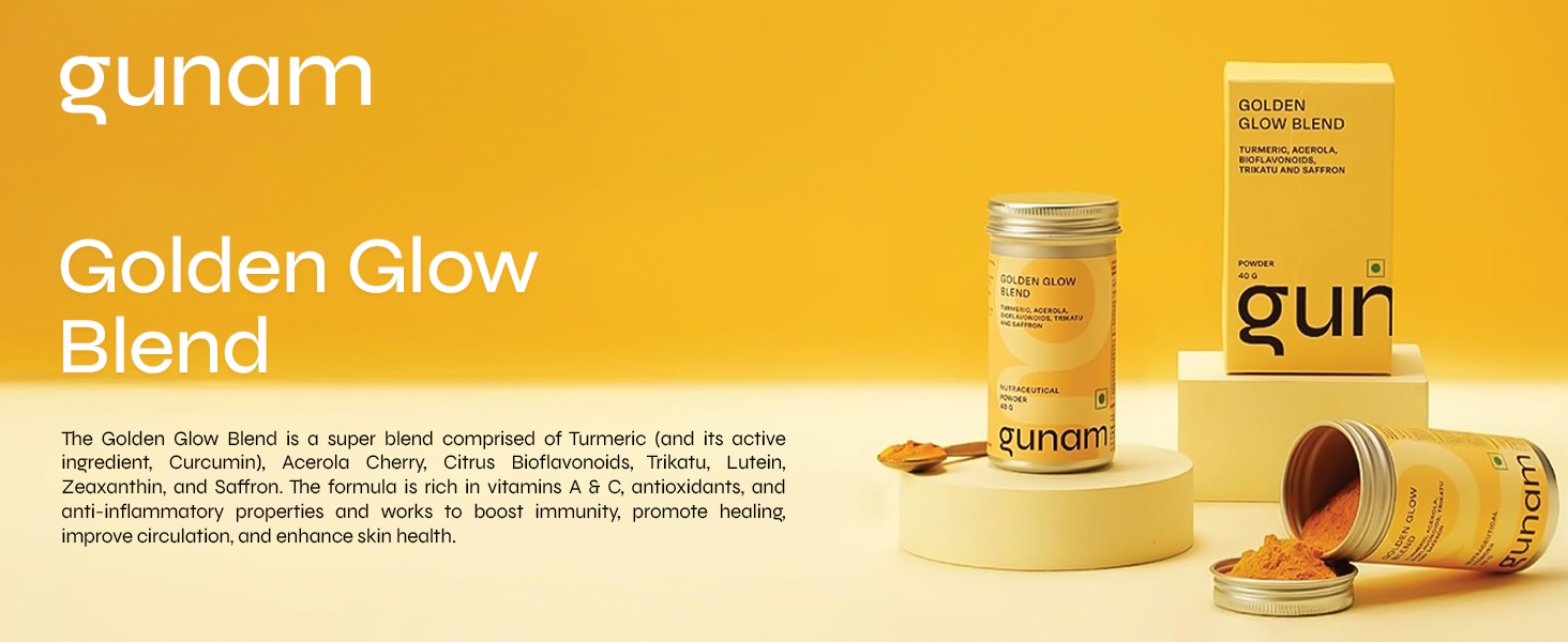 Gunam Golden Glow Blend Curcumin Turmeric Supplement with Saffron, Acerola Cherry & Citrus Bioflavonoids for Inflammatory Support, Immunity Booster, Gut & Skin Health Superfood for Men & Women - 40g (30 Servings)