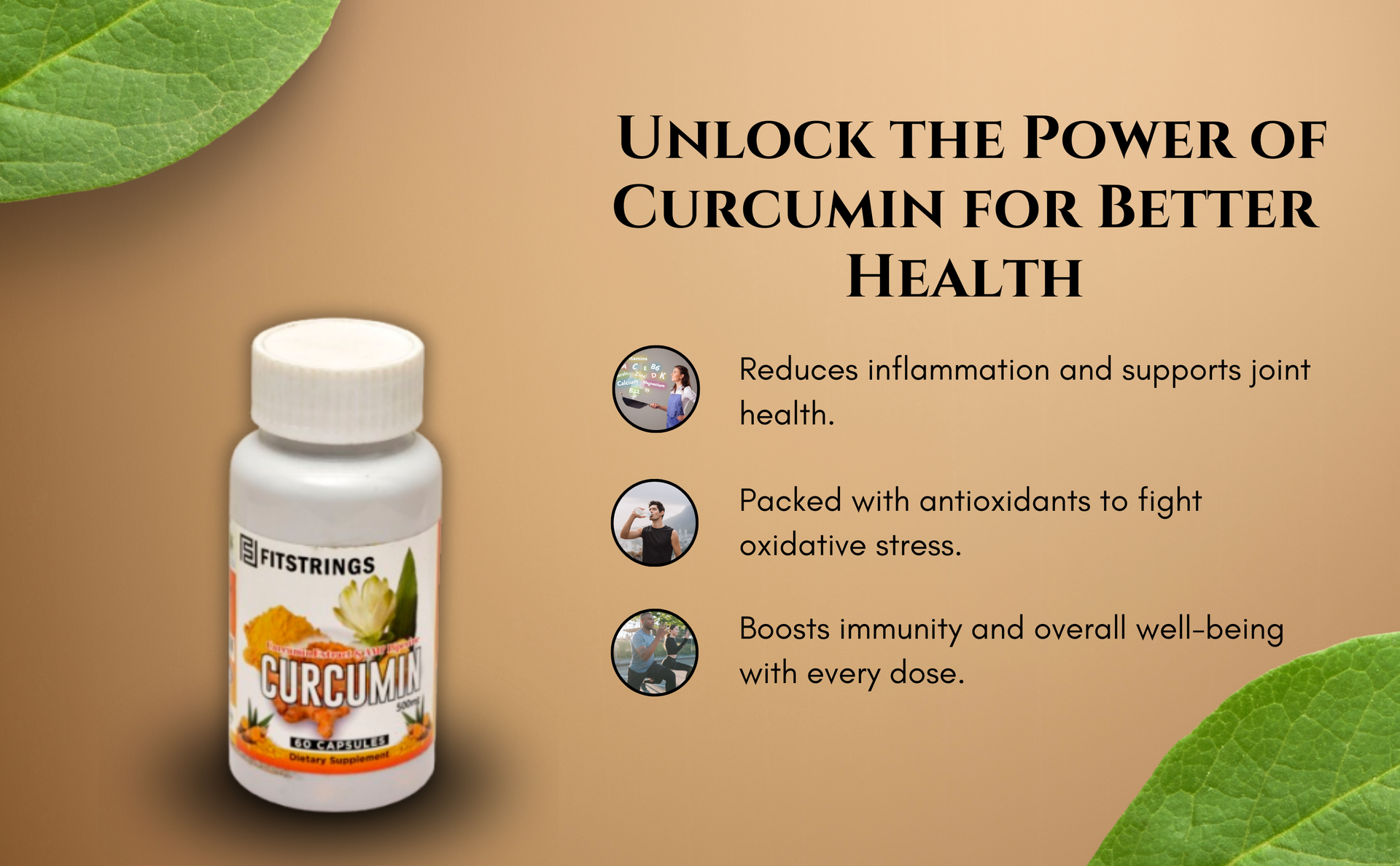VALUE PACK !!!! FITSTRINGS Turmeric Curcumin with Piperine 95% Curcuminoids - High Absorption Joint Support & Anti-Inflammatory Supplement - 60 Veg Capsules
