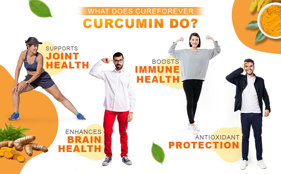 CUREFOREVER Turmeric Curcumin Tablets with BioPerine & Black Pepper Extract | High Absorption Curcumin Supplement for Joint, Immunity & Antioxidant Support | 600 mg Curcumin Blend | 60 Tablets