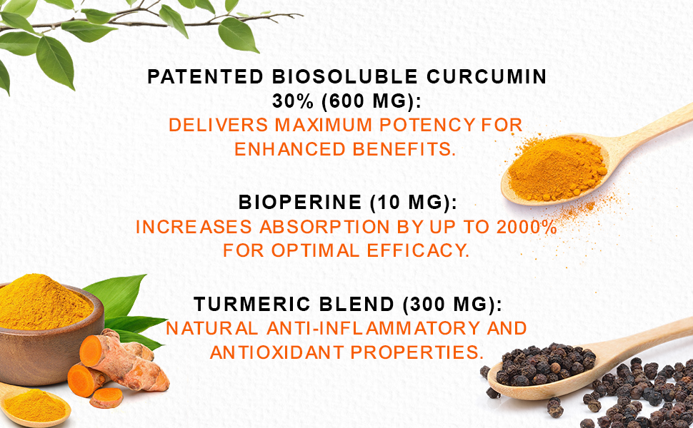 CUREFOREVER Turmeric Curcumin Tablets with BioPerine & Black Pepper Extract | High Absorption Curcumin Supplement for Joint, Immunity & Antioxidant Support | 600 mg Curcumin Blend | 60 Tablets