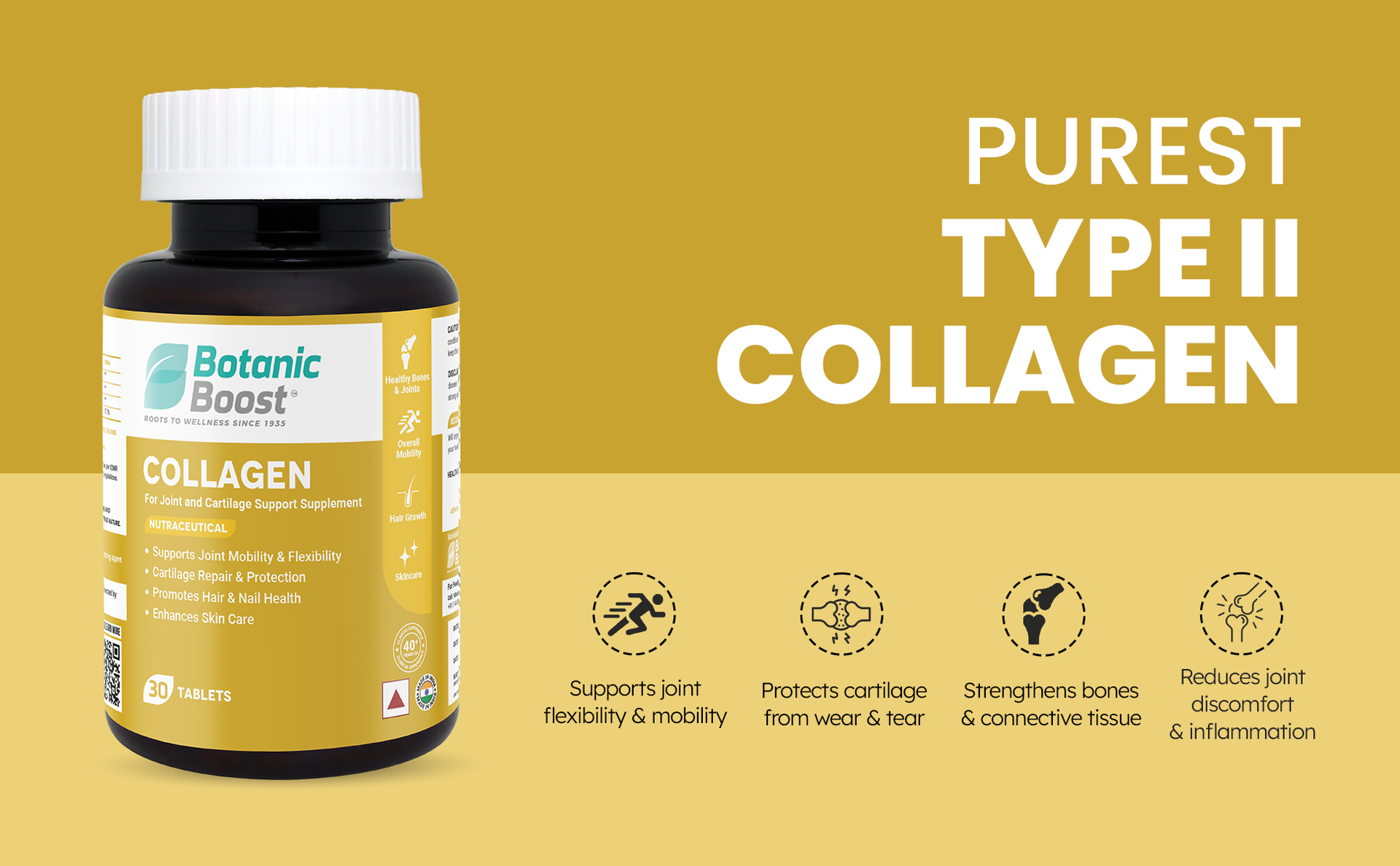 Type II Marine Collagen Tablets with Glucosamine Sulphate, Boswellia Serrata & Vitamin C - Joint Mobility, Flexibility, Cartilage, Bones, Hair, Nail & Skin Support - 30 Tablets