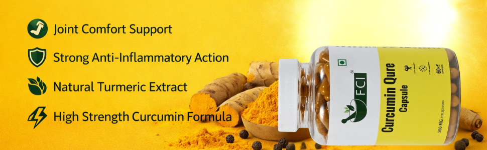 Curcumin Qure 500mg Capsules (Haldi with Black Pepper) Premium Turmeric Extract with Enhanced Bioavailability for Joint & Immune Support - 60 Capsules
