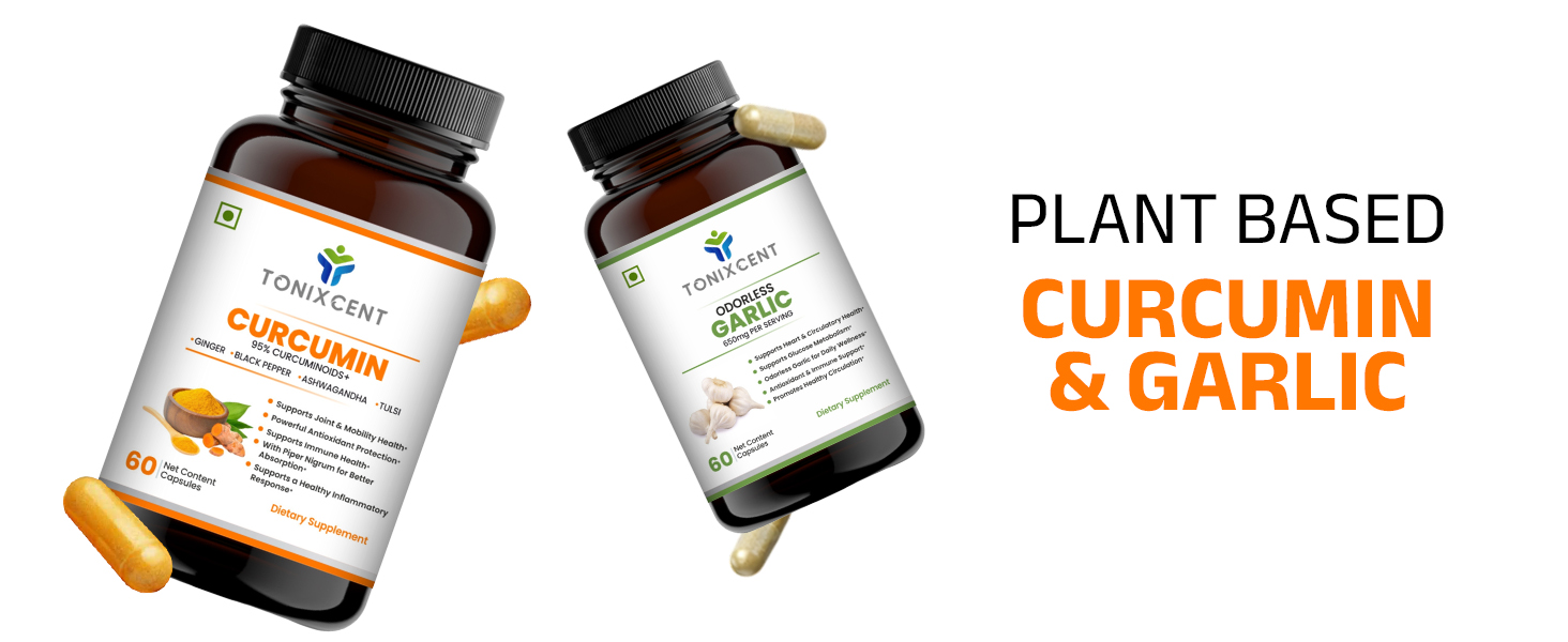 Anti-Inflammation Blend | Curcumin & Garlic Capsules | Supports Heart Health, Inflammation & Immunity | 60+60 Vegan Capsules