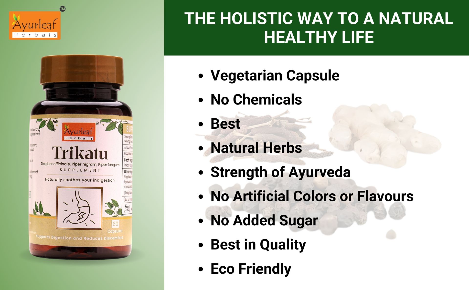Ayurleaf Herbals Trikatu Capsules | For Good Digestion Care | 100% Natural, Ayurveda Herb, Nutrition Herbal Supplements (60 Capsules, Pack of 2)