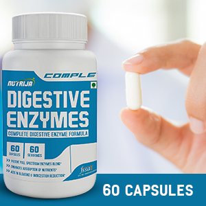NutriJa Complete Digestive Enzymes | Full Spectrum Enzyme Blend with Protease, Amylase, Lipase, Papain, Betaine HCL & BioPerine | 60 Capsules
