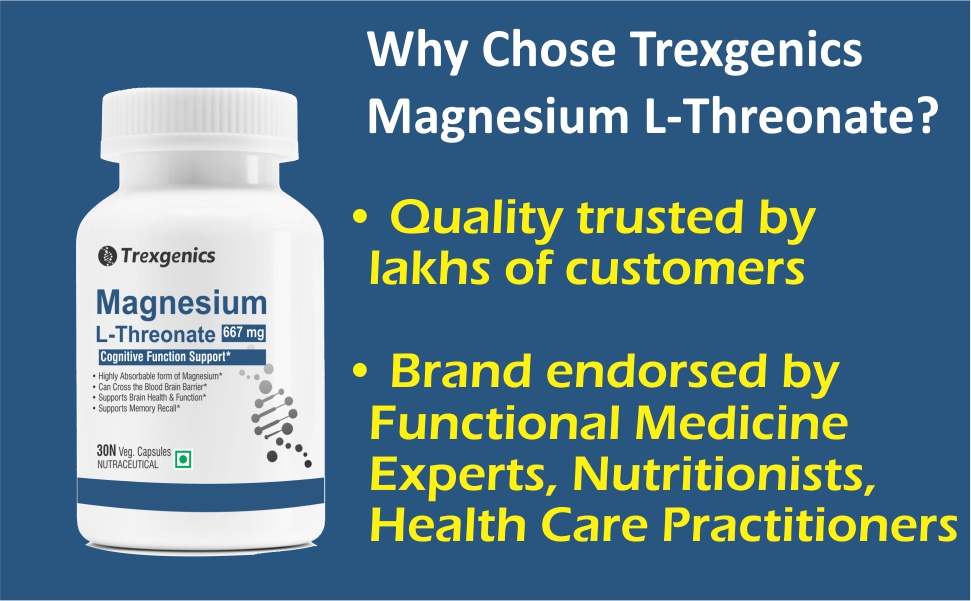 Trexgenics MAGNESIUM L-THREONATE Next Generation Bioavailable Magnesium, Cognitive Function & Brain Health Support (30 Veg. Capsules) (Pack of 1)