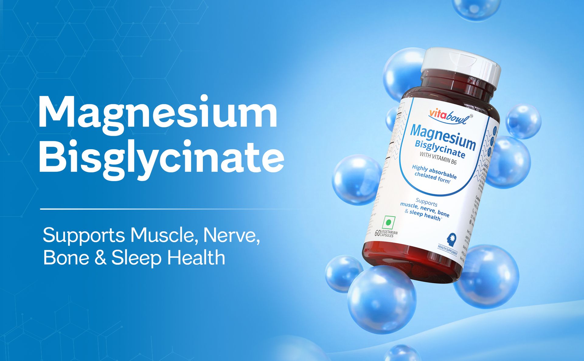 Pure Magnesium Bisglycinate Chelate 1400mg | 308mg Elemental Magnesium + Vitamin B6 | No Blends, No Complexes | High Absorption | Sleep, Stress Relief & Muscle Recovery | 60 Veg Capsules