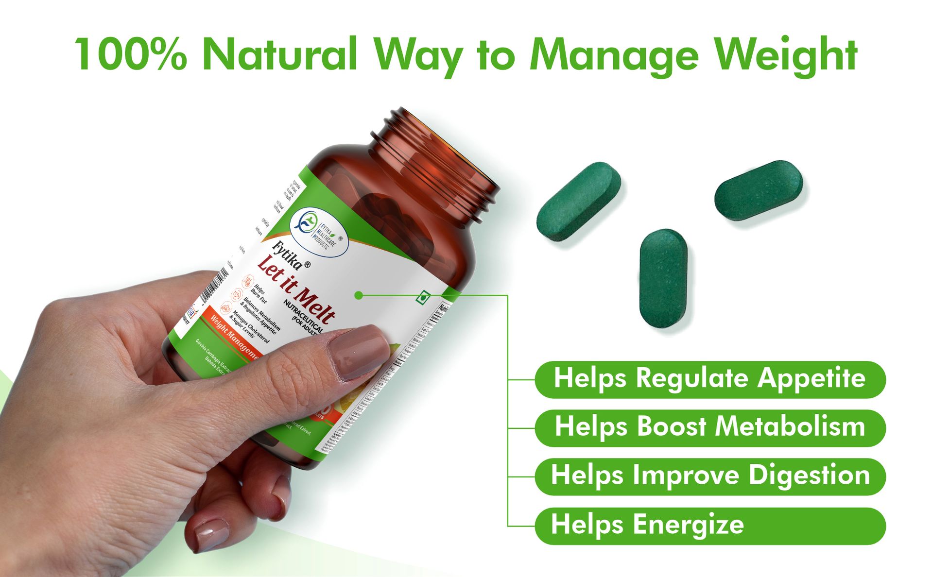 FYTIKA Let It Melt Weight Management Tablets for Men and Women | Herbal Formula with Garcinia Cambogia Green Coffee Triphala Supports Active Lifestyle Energy Balance | 120 Tablets Pack of 2