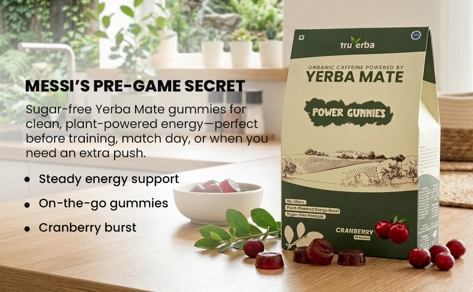 Organic Yerba Mate Power Gummies | Cranberry Flavour | Sugar-Free | Plant-Powered Energy Boost | 30 Gummies