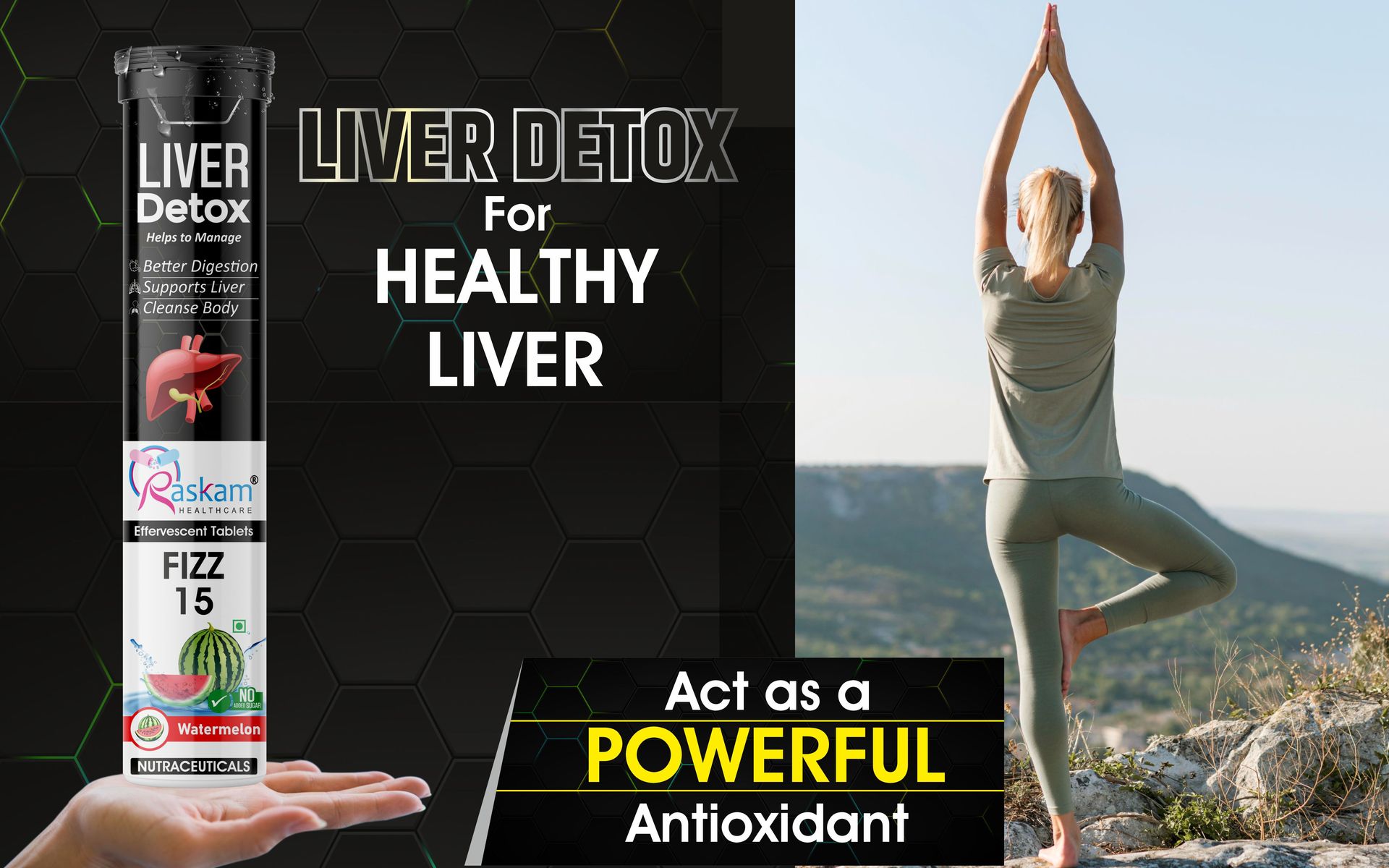 Liver Detox Effervescent – Plant-Based Detox with 9 Ayurvedic Herbs | Sugar-Free | Refreshing Watermelon Flavor | Drop, Fizz, Sip | Fizz 15 Tablets Pack of 2