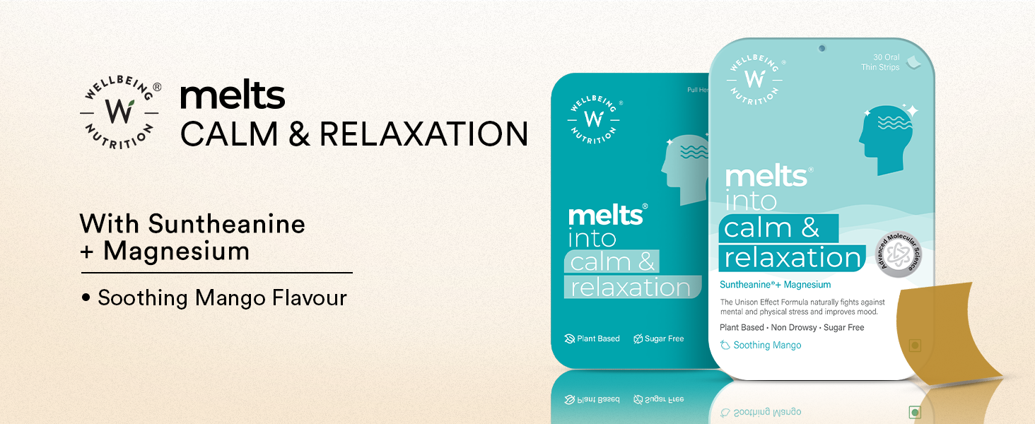 Wellbeing Nutrition Melts Calm & Relaxation | Pure Ashwagandha KSM66, L-theanine, Magnesium, Saffron & Chamomile | Natural Stress & Anxiety Relief, Uplift Mood & Reduce Cortisol, 30 Oral Strips