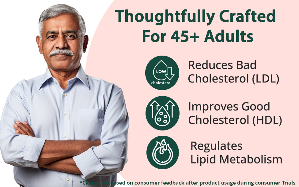 Vansaar 45+ Cholesterol Balance Juice, 1L | Cholesterol Care & Heart Health Supplement with Arjuna, Garlic & 6 Potent Herbs | Ayurvedic Supplement for 45+ Adults