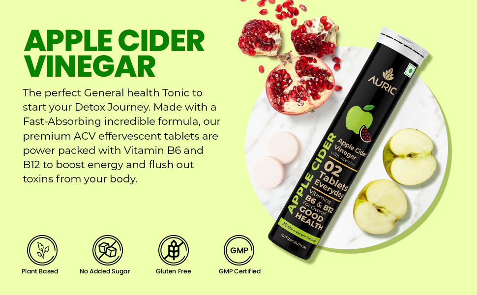 Auric Apple Cider Vinegar | 80 Acv Tablets With Vitamin B6 & B12 | Weight Loss & Metabolism Benefits | Supports Digestion, Bloating Relief & Gut Health For Men And Women