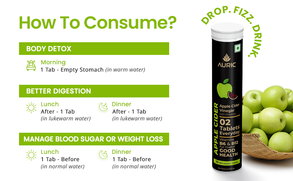 Auric Apple Cider Vinegar | 80 Acv Tablets With Vitamin B6 & B12 | Weight Loss & Metabolism Benefits | Supports Digestion, Bloating Relief & Gut Health For Men And Women