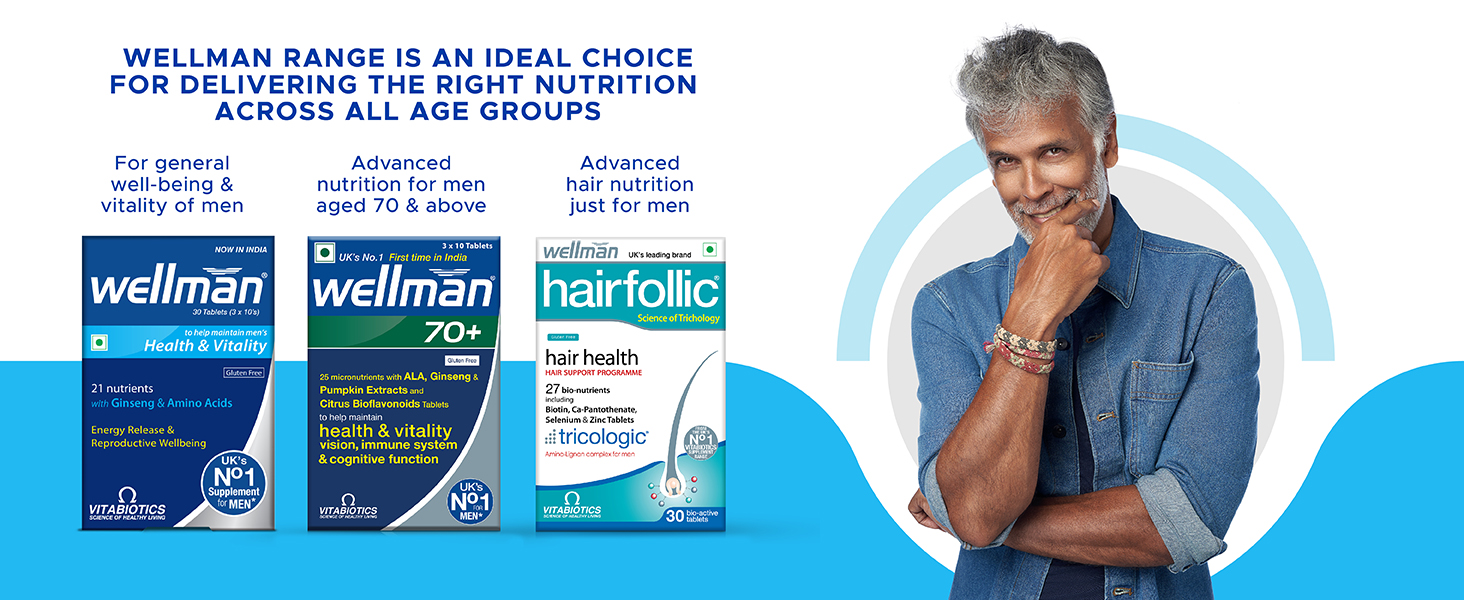 Wellman 50+ Multivitamin Tablets for Men Aged 50+ | Ginseng, Citrus & Amino Acids | Support Health & Vitality | Boost Cognitive & Immune Function | Combo Pack of 2 (30 Veg Tablets Each Pack)