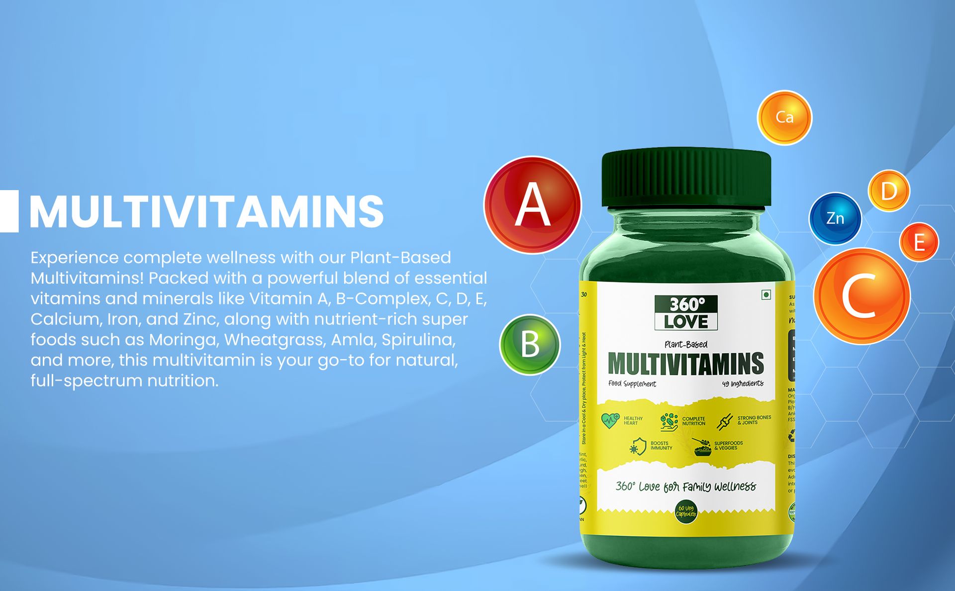 Plant-Based Multivitamins | 60 Veg Capsules | With 49 Natural Ingredients, Vitamin D, C, Magnesium & Zinc | Daily Wellness Supplement for Men & Women | Vegan, No Artificial Additives