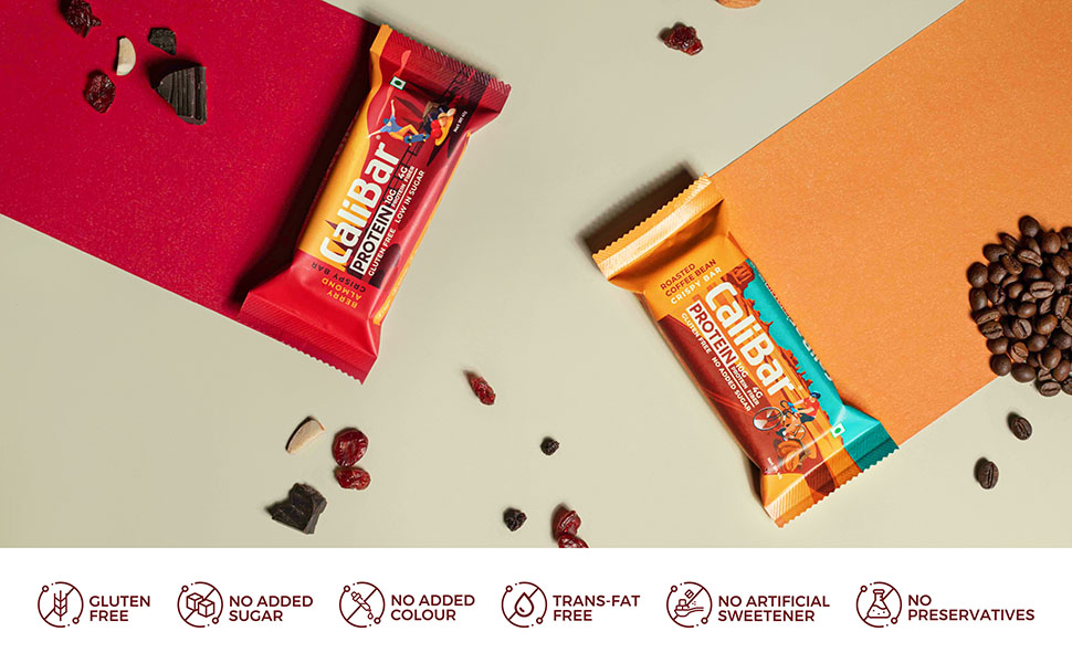 CaliBar 10g Protein Bar - Roasted Coffee Bean Crispy Bar With Real Coffee, No Added Sugar, Gluten-Free, 4g Fiber, No Preservatives, No Palm oil, Delicious Taste & 100% Veg. (6 Bars)