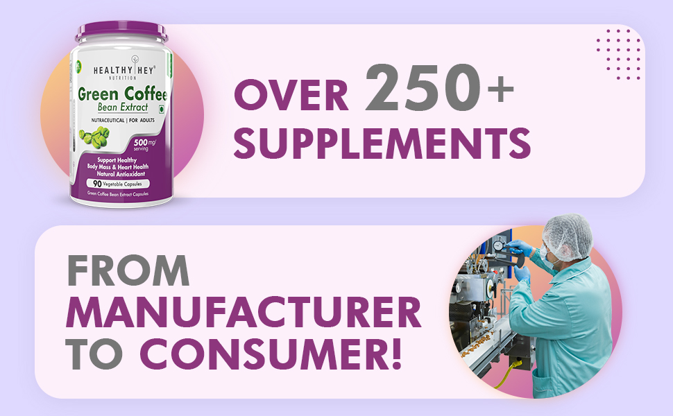 HealthyHey Green Coffee Bean Extract 100% Pure with Antioxidants- 50% Chlorogenic Acid, Non-GMO,90 Count - Pack of 1
