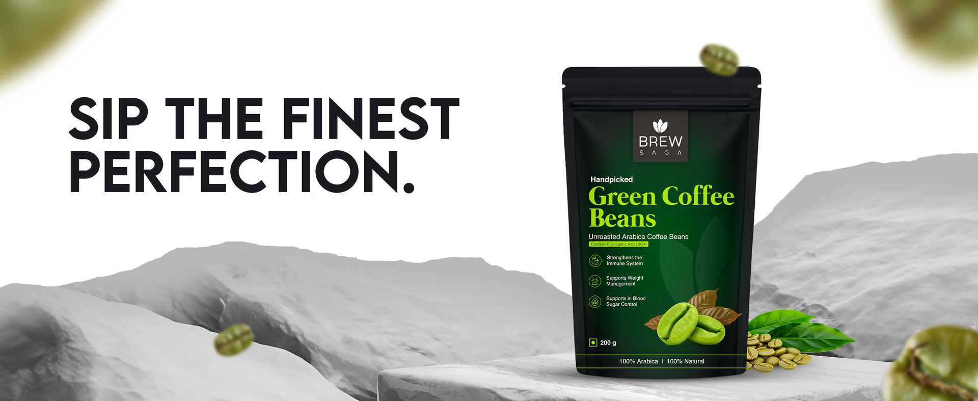 Brewsaga Unroasted Arabica Pure Green Coffee Beans Whole | Weight Management & Detox For Men & Women | Chlorogenic Acid for Natural Weight Loss | Body Detoxification Powder | 200g | Pack of 1