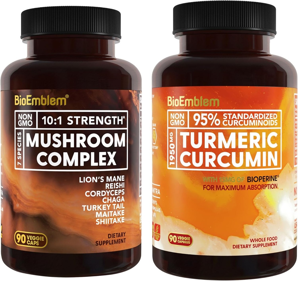 BioEmblem Turmeric Curcumin Supplement with BioPerine and Mushroom Complex 2