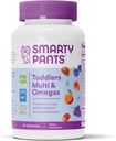 SmartyPants Gummies multivitamines pour tout-petit : huile de poisson Oméga 3 (EPA/DHA), vitamine D3, C, vitamine B12, B6, A, K & Zinc, biotine, bêta-carotène, sans gluten, trois arômes de fruits, 90 comtes (30 jours)