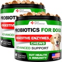 (2 Pack) Probiotiques pour chiens - Probiotiques pour chiens et enzymes digestives pour la santé des intestins, la peau démangeaison, les allergies, l'immunité, l'équilibre des levures - Prébiotiques - Réduire la diarrhée, le gaz - 240 Probiotiques Chews pour chiens