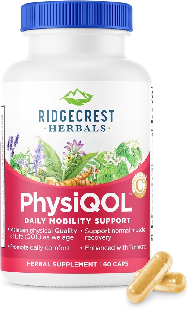 Ridgecrest Herbals PhysiQOL, supplément à base de plantes avec Boswelia et Tumeric (60 Caps végétaliens, 30 Serv)