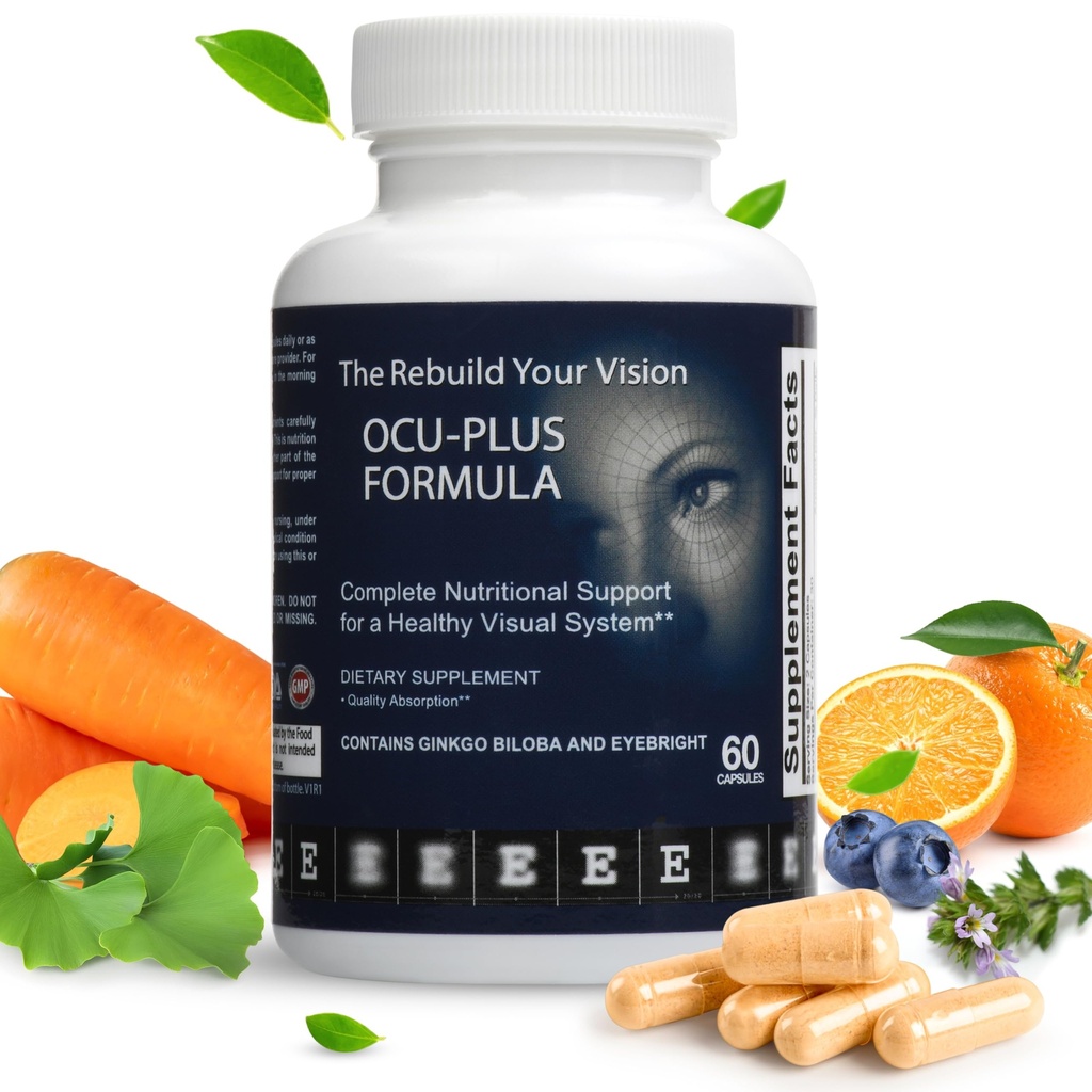 Formule Ocu-Plus – Supplément santé oculaire avec Lutein & Zeaxanthin – Soutient la clarté visuelle, la vision nocturne et la santé maculaire – avec Bilberry, Ginkgo Biloba & NAC – 60 Capsules