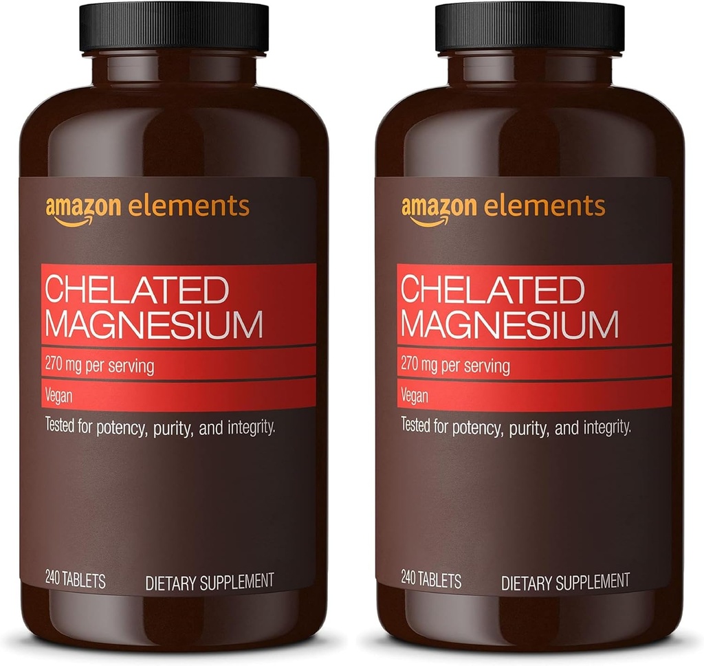 Éléments - Magnésium chélaté, 240 comprimés, 270 mg par portion, en tant que chélate de glycinate de magnésium, végétalien (emballage de 2)