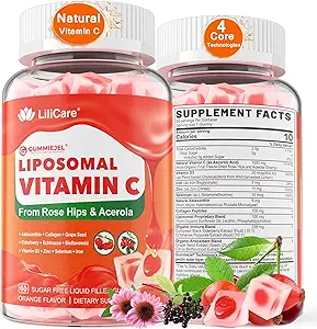 Vitamine liposomique naturelle C 1000mg Gommies pour adultes Enfants 9+, 1660mg Vitamine à croquer C w/ 11mg Zinc, D3, Elderberry, Echinacea, Bioflavonoïde, Immune Support - VIT biologique C de fruits, sans sucre