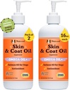 Natural Dog Company 2 Pack - 16 oz. Huile de peau et de manteau, soutient la santé de la peau, suppléments d'huile de poisson pour les chiens, acides gras, antioxydant, pour les familles de chiens multiples, grands chiens de race, 32 oz. Valeur