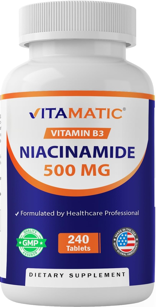 Niacinamide Vitamatique 500 mg 240 Comprimés - Sans flush vitamine B3 - soutient la production d'énergie